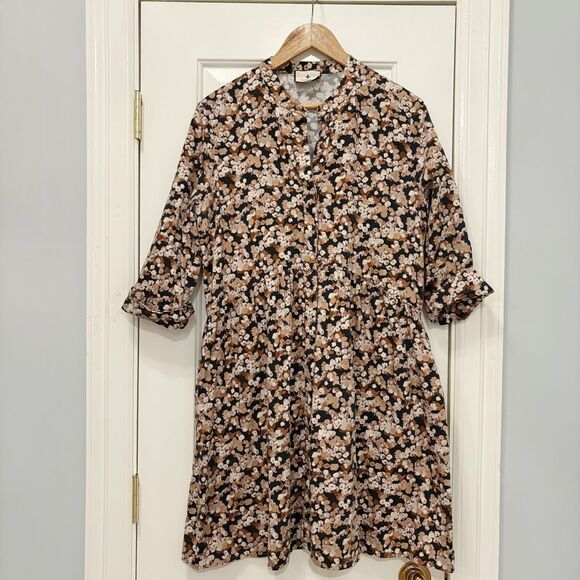 TUCKERNUCK Royal Mini Shirt Dress Brown Floral Woodrose Size XL $188 - Picture 2 of 6